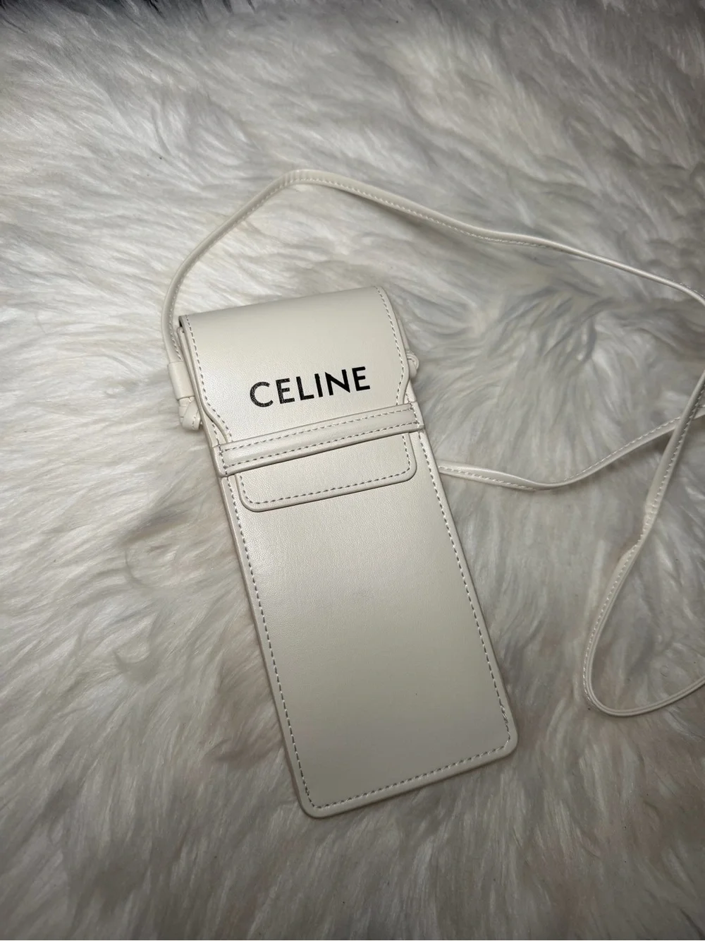 Celine White Leather Crossbody Phone Pouch